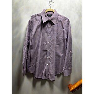 Lauren Ralph Lauren Mens Purple Gingham Check Classic Fit Non-Iron Dress Shirt